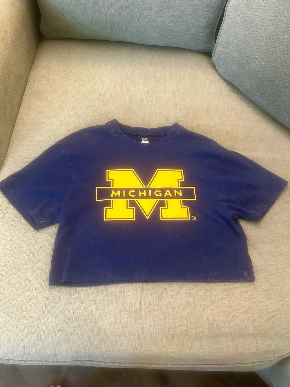 University of Michigan Navy Crop Tee with Yellow Logo